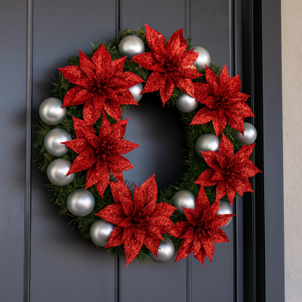 TG69142-4 ROT GLITTER BLUMEN WEIHNACHTEN DEKORATION SCHILF