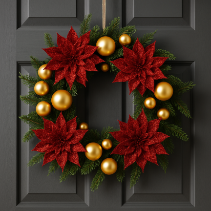 TG69142-4 ROT GLITTER BLUMEN WEIHNACHTEN DEKORATION SCHILF