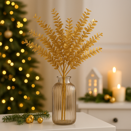 CV37058-2 decorative gold branch, dense, elegant, glamorous, holiday leaves