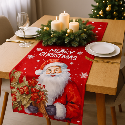 Holiday table runner, tablecloth, featuring Santa Claus, red, 180x33 cm