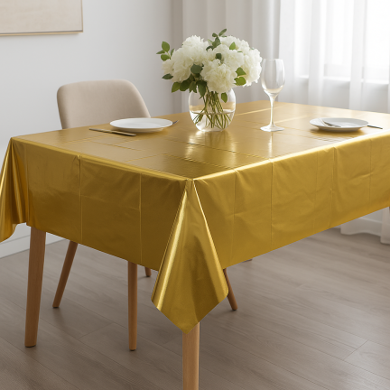 Weihnachtstischdecke, Folie, gold, glänzend, Tischdekoration, 137×274 cm