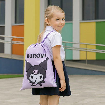 KUR3  WOREK SZKOLNY GIMNASTYCZNY FIOLETOWY KUROMI SANRIO NA OBUWIE BUTY STRÓJ DO SZKOŁY ST.MAJEWSKI