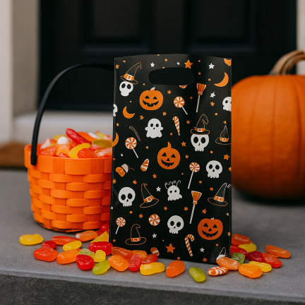 Sáčky na bonbóny, dárkové sáčky, sáčky z fólie, mix vzorů, halloweenské dekorace, sada 10ks.