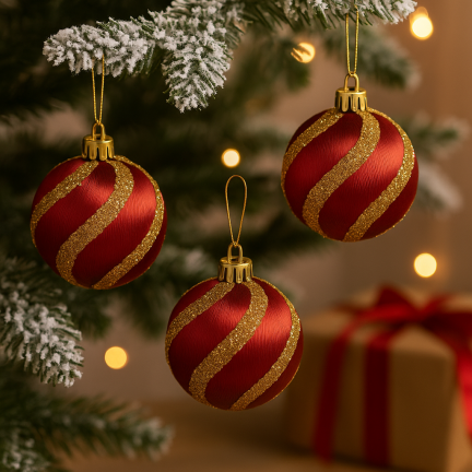 TG78532-3 POLYSTYRENOVÉ OZDOBY ČERVENÉ BORDÓ S TŘPYTKAMI 3KS