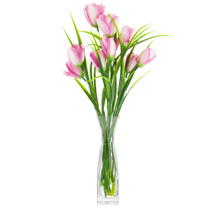 CV07855-2 STRAUSS TULPEN 9 KÖPFE MIT GRAS ROSA