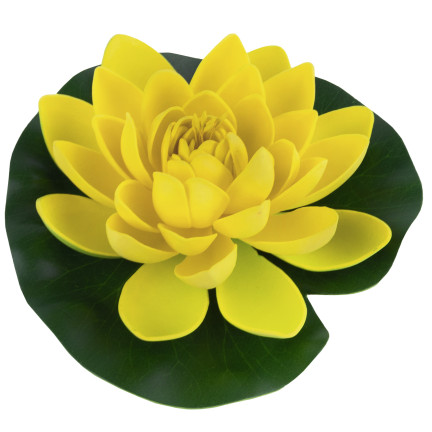 Water lily, floating artificial flower, lotus flower, for a pond, foam, yellow