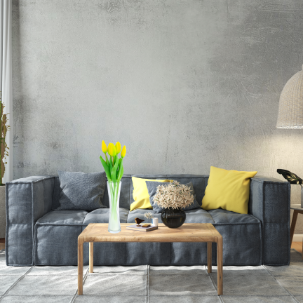 CV17693-3 GUMMIERTER TULPENSTRAUSS GELB 5 KÖPFE REALISTISCH