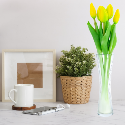 CV17693-3 GUMMIERTER TULPENSTRAUSS GELB 5 KÖPFE REALISTISCH