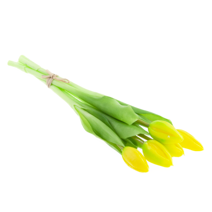 CV17693-3 GUMMIERTER TULPENSTRAUSS GELB 5 KÖPFE REALISTISCH