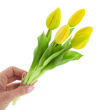 CV17693-3 GUMMIERTER TULPENSTRAUSS GELB 5 KÖPFE REALISTISCH