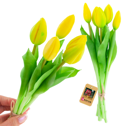 CV17693-3 GUMMIERTER TULPENSTRAUSS GELB 5 KÖPFE REALISTISCH