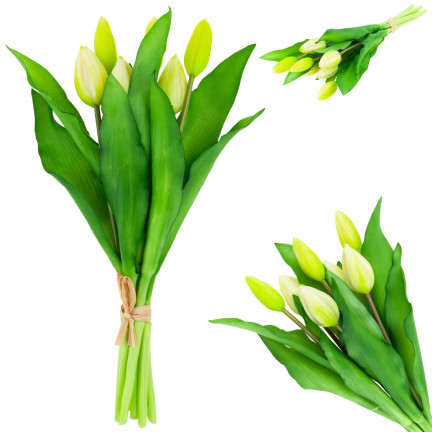 CV18674-1 TULIPS BUNCH Gummierter Gummi als lebendes Silikon WEISS ECRU