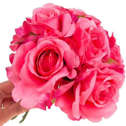CV21919-5 ROSENSTRAUSS KÜNSTLICHE BLUMEN 6PC SCHÖNE DICHTE ROSEN IM STRAUSS ROSA WIE LEBENDIG