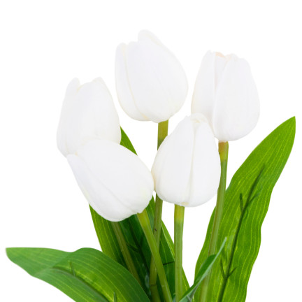 CV26805-2 KYTICE TULIPÁNŮ BÍLÁ KRÁSNÁ JAKO ŽIVÉ PĚNOVÉ TULIPÁNY UMĚLÉ
