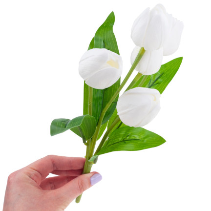 CV26805-2 KYTICE TULIPÁNŮ BÍLÁ KRÁSNÁ JAKO ŽIVÉ PĚNOVÉ TULIPÁNY UMĚLÉ