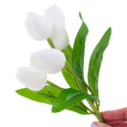 CV26805-2 KYTICE TULIPÁNŮ BÍLÁ KRÁSNÁ JAKO ŽIVÉ PĚNOVÉ TULIPÁNY UMĚLÉ