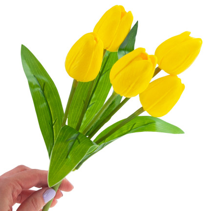 CV26805-5 TULIPÁN VELKÁ KYTICE TULIPÁNŮ X5 UMĚLÉ KVĚTINY TULIPÁNY V KYTICI ŽLUTÁ