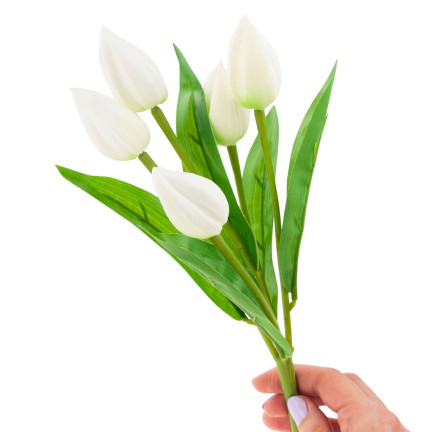 CV26806-1 KYTICE TULIPÁNŮ BÍLÁ KRÁSNÁ JAKO ŽIVÉ PĚNOVÉ TULIPÁNY UMĚLÉ