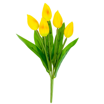 CV26806-4 Pěnivé TULIPÁNY X5 ŽLUTÉ UMĚLÉ TULIPÁNY V KUSU
