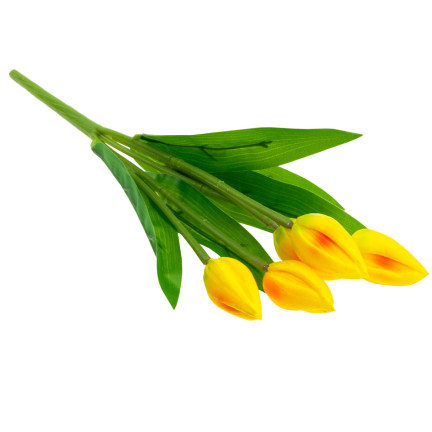 CV26806-4 Pěnivé TULIPÁNY X5 ŽLUTÉ UMĚLÉ TULIPÁNY V KUSU
