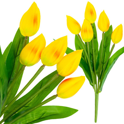 CV26806-4 Pěnivé TULIPÁNY X5 ŽLUTÉ UMĚLÉ TULIPÁNY V KUSU