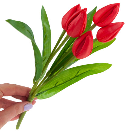 CV26806-5 KYTICE TULIPÁNŮ ČERVENÁ KRÁSNÁ JAKO ŽIVÉ PĚNOVÉ TULIPÁNY UMĚLÁ