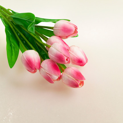 CV26807-8 Frothy TULIPAN BUNCH X7 rosa ARTIFICIAL TULIPS IN A BUNCH