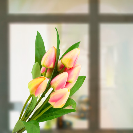 CV26813-4 TULIPÁN VELKÁ KYTICE TULIPÁNŮ X9 UMĚLÝCH KVĚTIN TULIPÁNY V KYTICI RŮŽOVÁ