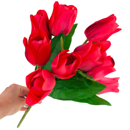 CV26815-8 GROSSER TULPENSTRAUSS X9 ROTE KÜNSTLICHE TULPEN IN EINEM STRAUSS