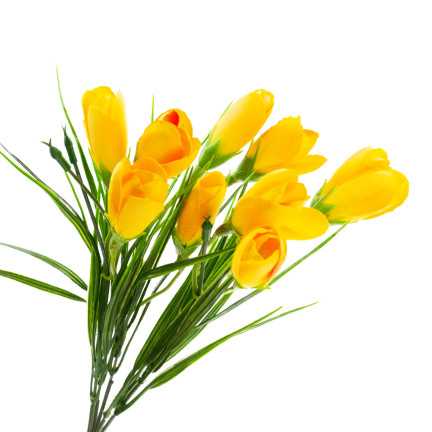CV27023-4 KROKUS KÜNSTLICHE KROKUSSE STRAUSS 10 KROKUSSE IM GRAS ZUSAMMENSETZUNG FRÜHLING GELB