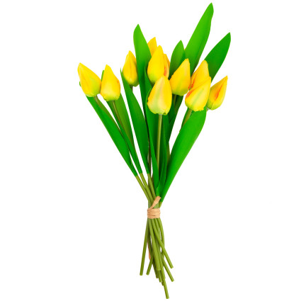 CV27025-3 GROSSER TULPENSTRAUSS X12 GELBE KUNSTBLUMEN TULPEN IM STRAUSS