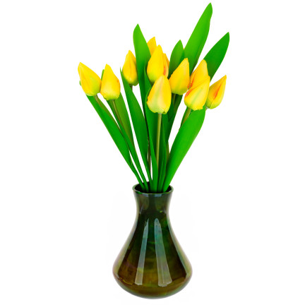 CV27025-3 GROSSER TULPENSTRAUSS X12 GELBE KUNSTBLUMEN TULPEN IM STRAUSS
