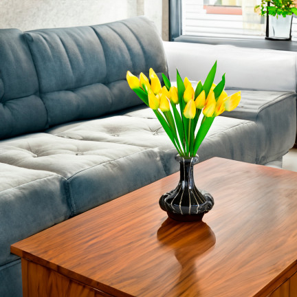 CV27025-3 GROSSER TULPENSTRAUSS X12 GELBE KUNSTBLUMEN TULPEN IM STRAUSS