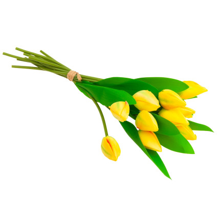 CV27025-3 GROSSER TULPENSTRAUSS X12 GELBE KUNSTBLUMEN TULPEN IM STRAUSS