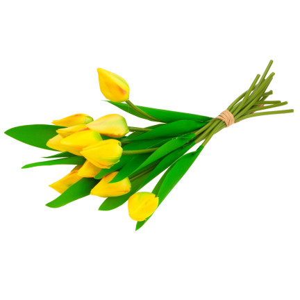 CV27025-3 GROSSER TULPENSTRAUSS X12 GELBE KUNSTBLUMEN TULPEN IM STRAUSS