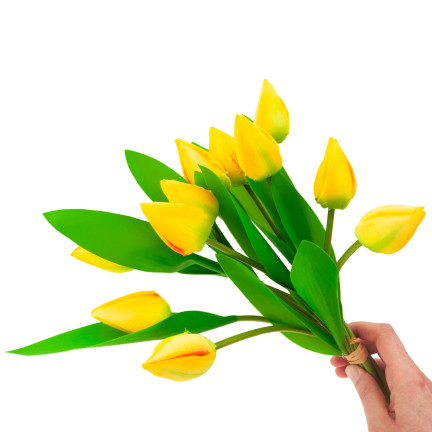 CV27025-3 GROSSER TULPENSTRAUSS X12 GELBE KUNSTBLUMEN TULPEN IM STRAUSS