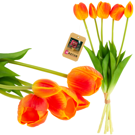 CV31218-5 BUKIET TULIPANÓW GUMA PIANKA x 5 szt REALISTYCZNY PERFOROWANY pomarańczowy