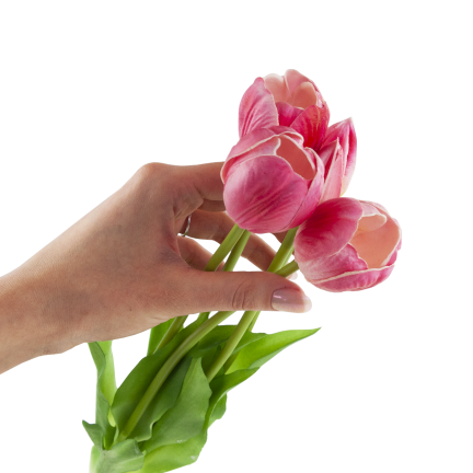 CV31218-7 BUKIET TULIPANÓW GUMA PIANKA x 5 szt REALISTYCZNY PERFOROWANY różowy