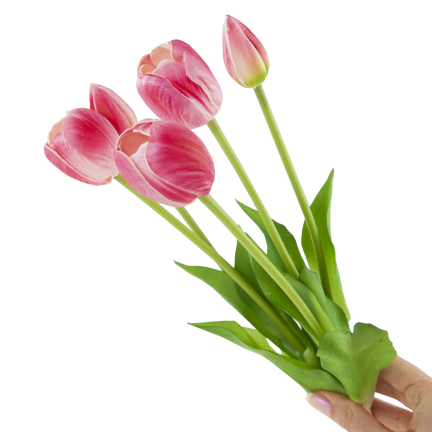 CV31218-7 BUKIET TULIPANÓW GUMA PIANKA x 5 szt REALISTYCZNY PERFOROWANY różowy