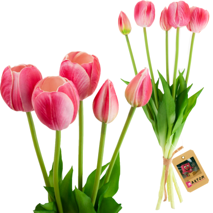 CV31218-7 BUKIET TULIPANÓW GUMA PIANKA x 5 szt REALISTYCZNY PERFOROWANY różowy