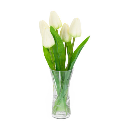 CV31225-1 KYTICE TULIPÁNŮ KRÁSNÁ JAKO ŽIVÉ TULIPÁNY BÍLÉ KVĚTY ECRU X5