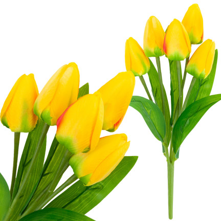 CV31225-2 Pěnivé TULIPÁNY X5 ŽLUTÉ UMĚLÉ TULIPÁNY V KUSU