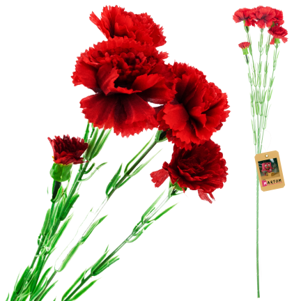 Carnation sprig, carnation bouquet, artificial flowers, realistic, red, 60 cm