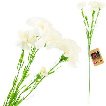 Carnation sprig, carnation bouquet, artificial flowers, realistic, white, 60 cm
