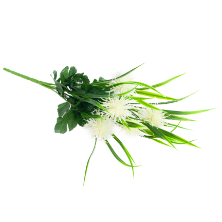 CV31741-1 decorative sprig  grass, leaves, thistle, flower heads, white
