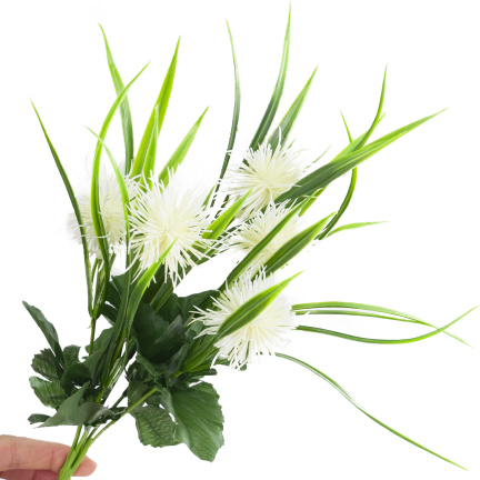 CV31741-1 decorative sprig  grass, leaves, thistle, flower heads, white