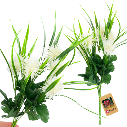 CV31741-1 decorative sprig  grass, leaves, thistle, flower heads, white
