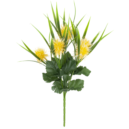 CV31741-2 decorative sprig of grass, leaves, thistle, yellow flower heads