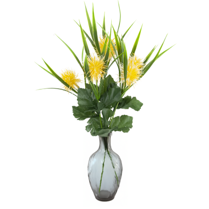 CV31741-2 decorative sprig of grass, leaves, thistle, yellow flower heads