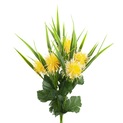 CV31741-2 decorative sprig of grass, leaves, thistle, yellow flower heads